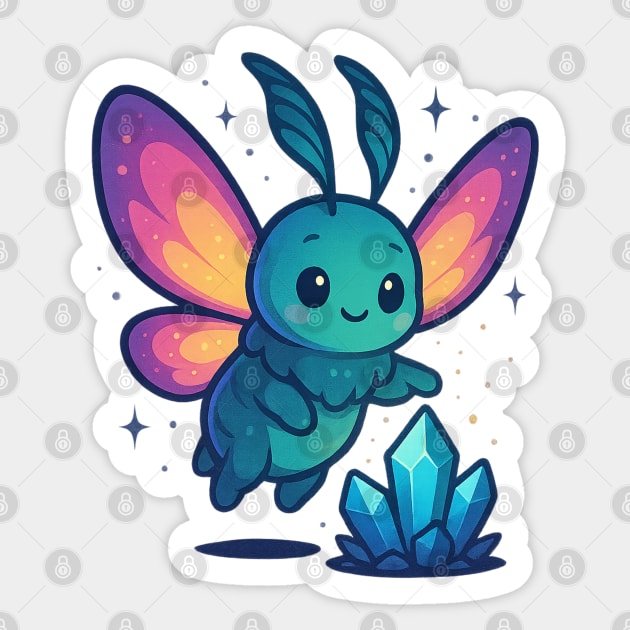 Crystals of Tomorrow – Cute Cosmic Moth Creature | Wholesome Tomorrow Sprouts Tee Sticker by Anne Lee